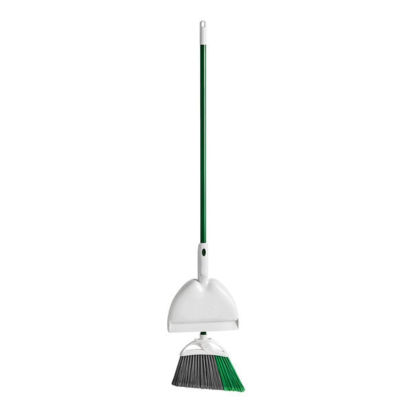 A Libman Precision Angle Broom and dustpan with a long handle.