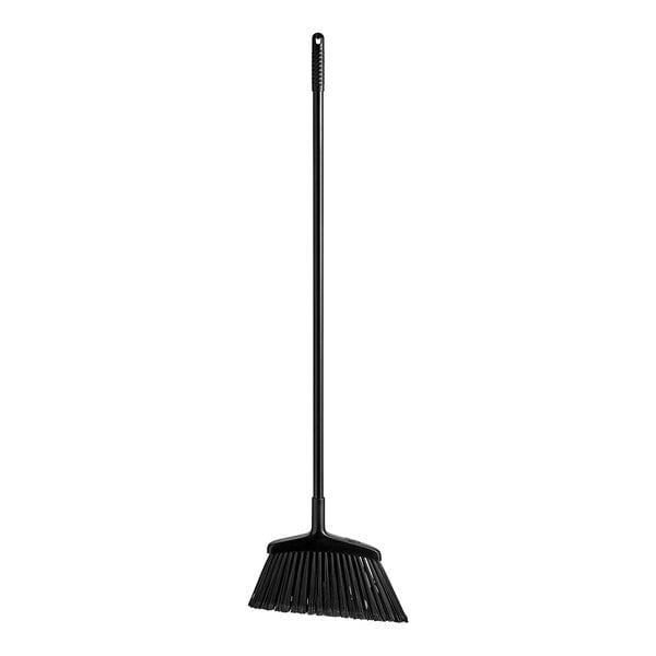 A black Libman commercial angle broom with a long black handle.