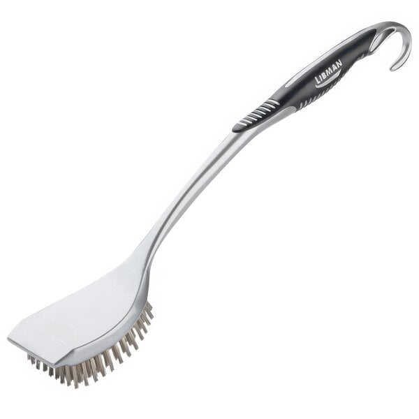 A Libman stainless steel long handle grill brush.