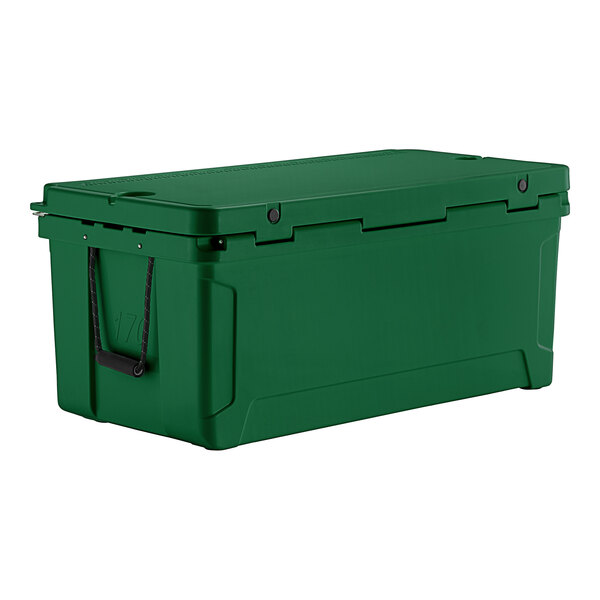 A green CaterGator outdoor cooler with handles.