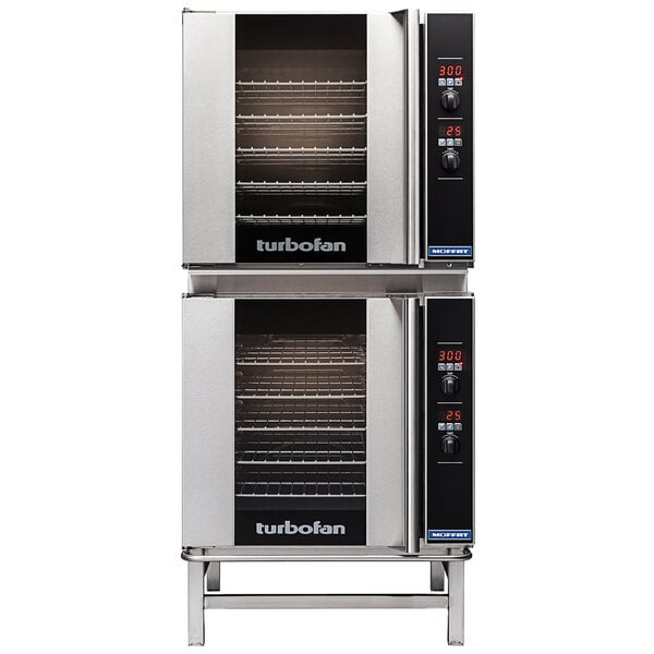 A Moffat double deck convection oven with two doors.