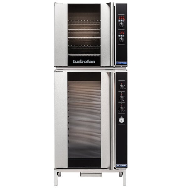 A Moffat turbofan double convection oven with a Moffat double stacking kit installed.