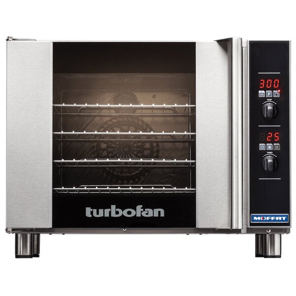 A Moffat countertop convection oven with digital controls and the door open.