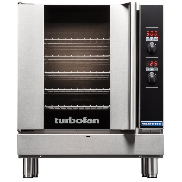 A Moffat commercial convection oven with the door open.