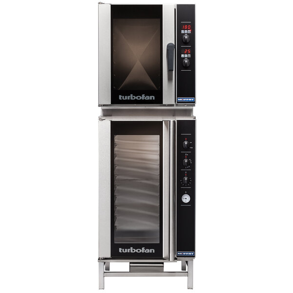 A Moffat Turbofan double stacking kit with adjustable feet for two Moffat convection ovens.