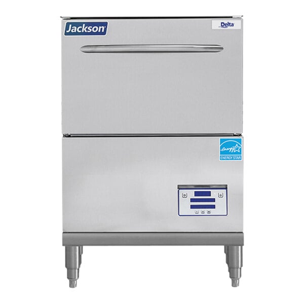 A silver Jackson DishStar glasswasher on a counter.