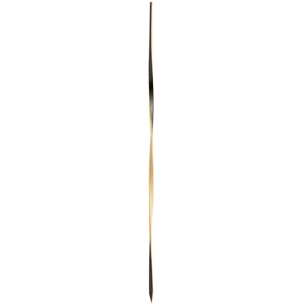 A long thin black bamboo skewer with a twisted design and a gold tip.