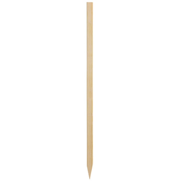A natural bamboo flat skewer with a black tip.