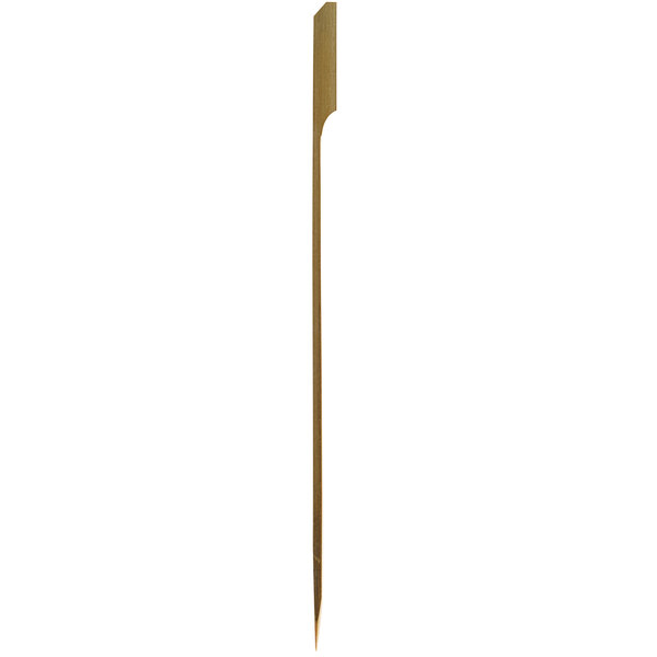 A green bamboo paddle food pick with a white background.