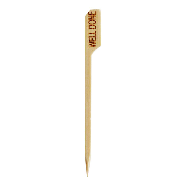A Bamboo "Well" meat marker with the word "Welcome" on it.