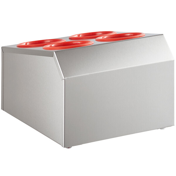 a white box with red cups on top