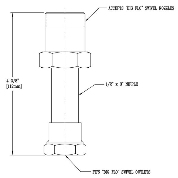 A drawing of a T&S Big Flo straight swivel extension with gasket.