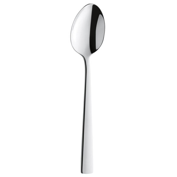 An Amefa stainless steel dessert spoon with a silver handle.