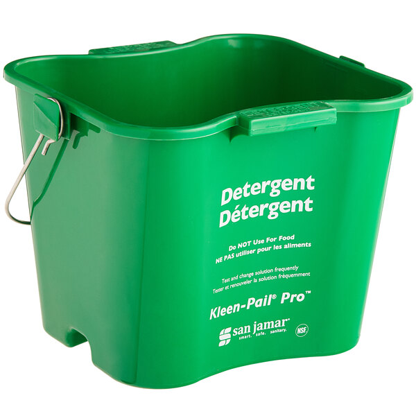 A green San Jamar Kleen-Pail Pro bucket with white text.