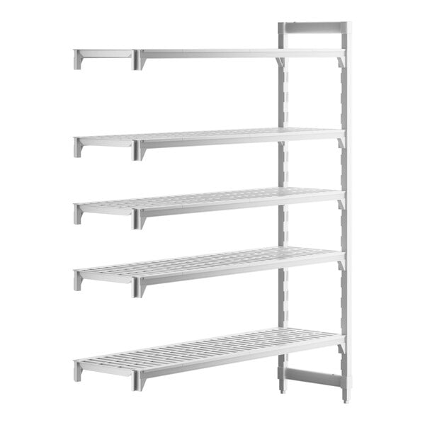 A white rectangular Camshelving® Premium vented add on unit with four shelves.