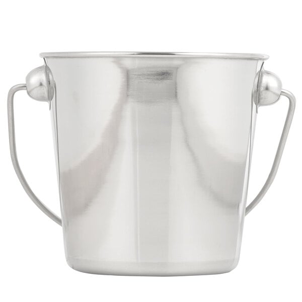 An American Metalcraft stainless steel mini pail with two handles.
