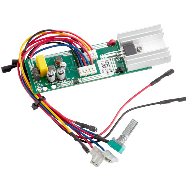 A green AvaMix control board with colorful wires.