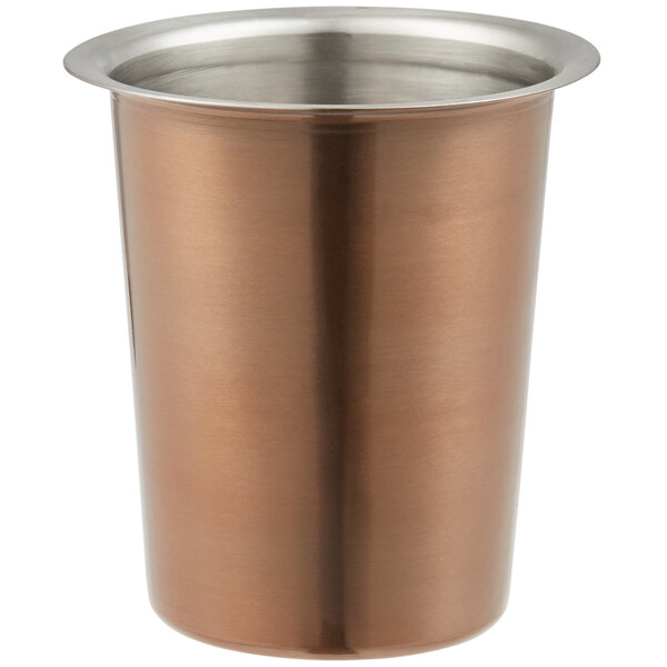A copper cylinder with a stainless steel lid.