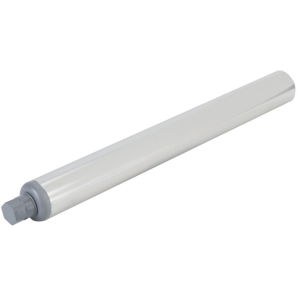 A white plastic tube with a metal end on a white background.