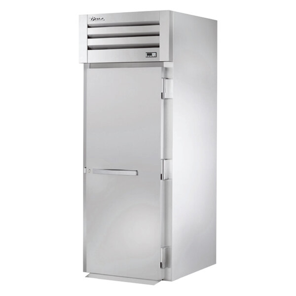 A white rectangular True holding cabinet with a white door and black handle.