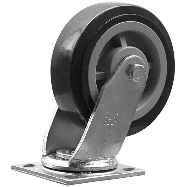 A Lavex swivel plate caster with a metal wheel and bracket.