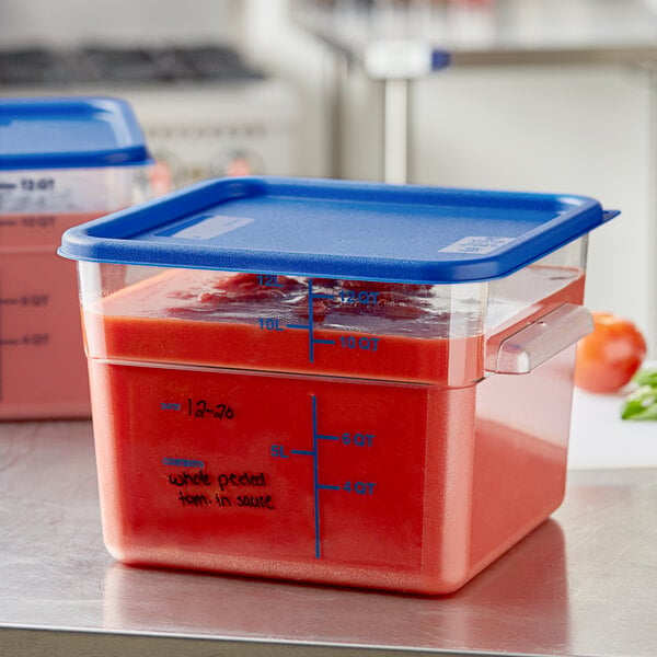 Vigor 6 Qt. Translucent Square Polypropylene Food Storage Container and Red  Lid