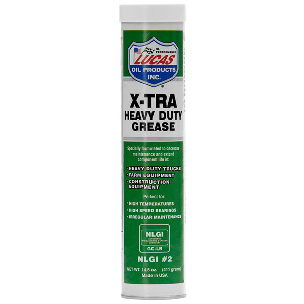 A white tube of Lucas Xtra HD Grease with a green label.