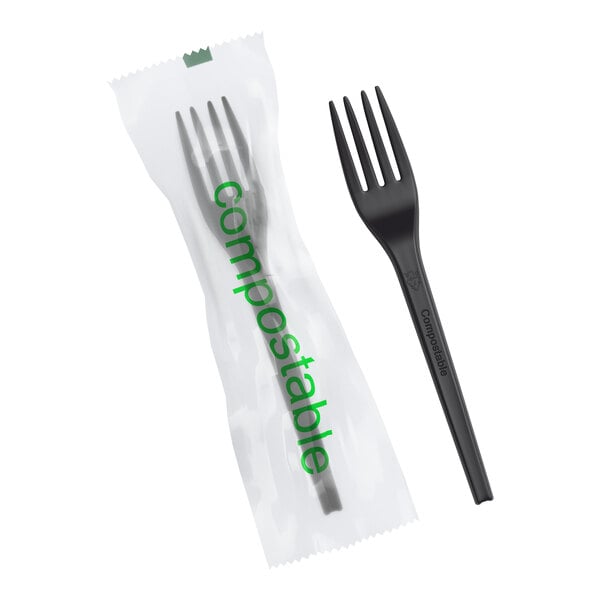 EcoChoice Wrapped Heavy Weight 6 1/2" Black CPLA Fork - 500/Case
