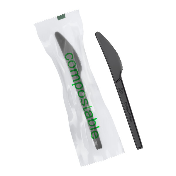 EcoChoice Wrapped Heavy Weight 6 1/2" Black CPLA Knife - 500/Case