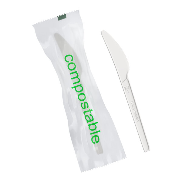 EcoChoice Wrapped Heavy Weight Compostable 6 1/2" White CPLA Knife - 500/Case