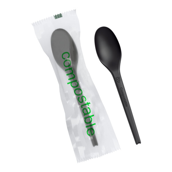 EcoChoice Wrapped Heavy Weight 6 1/2" Black CPLA Spoon - 500/Case