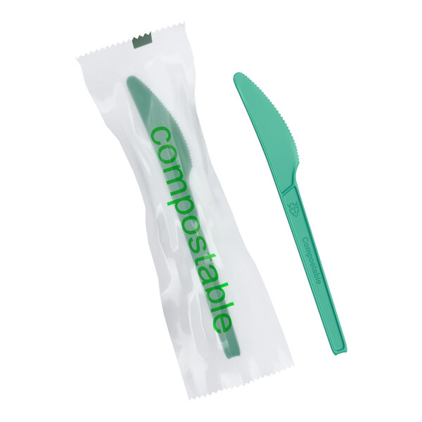 EcoChoice Wrapped Heavy Weight 6 1/2" Green CPLA Knife - 500/Case
