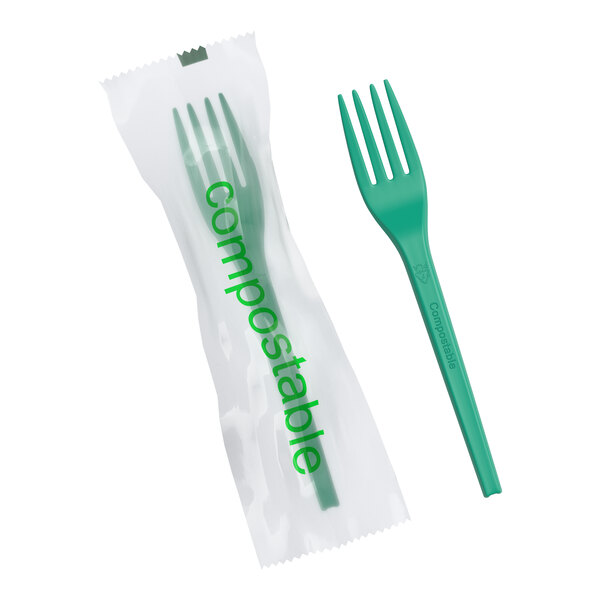EcoChoice Wrapped Heavy Weight 6 1/2" Green CPLA Fork - 500/Case