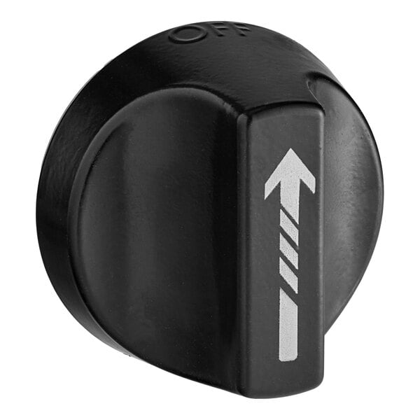 A black Avantco knob with a white arrow pointing up.
