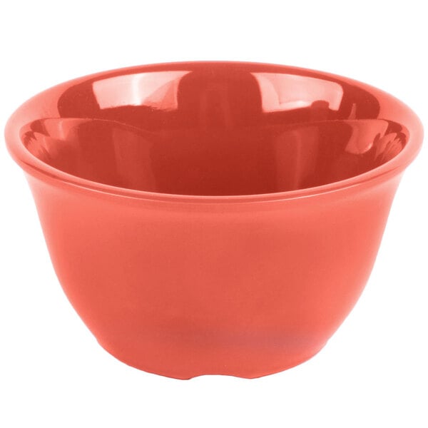 A red bowl with a white background.