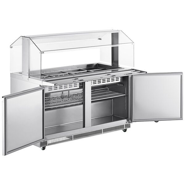 An Avantco stainless steel refrigerated salad bar on a counter.