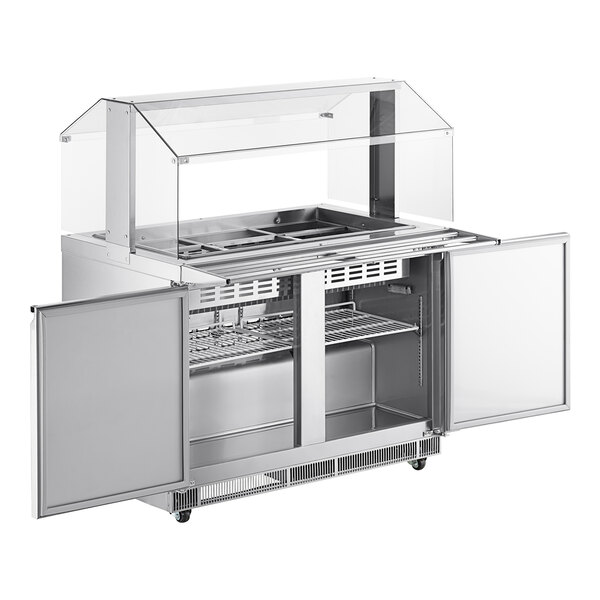 An Avantco stainless steel refrigerated salad bar on a counter.