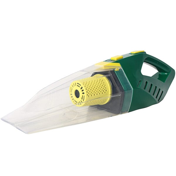 A green and yellow Bissell 2-in-1 upright and handheld vacuum.