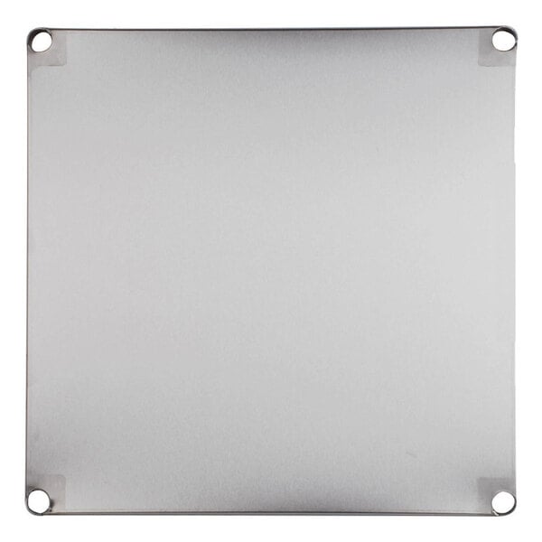 A white metal square with holes in it.