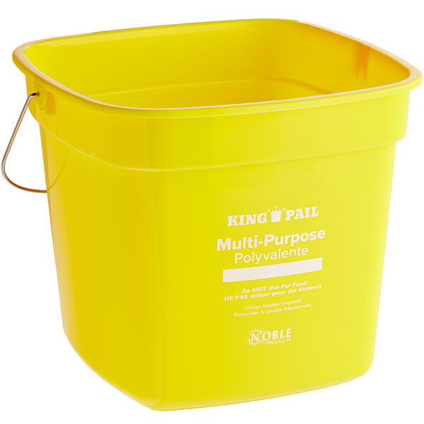 A yellow Noble Products King-Pail bucket with a handle.