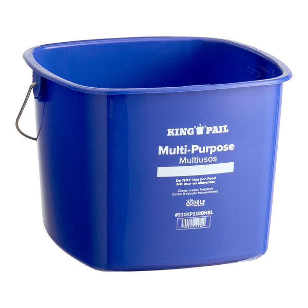 A blue 8-quart multi-purpose cleaning pail with a metal handle.