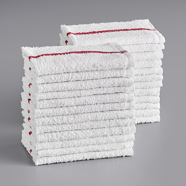 Choice 16 x 19 Red Striped 32 oz. Cotton Bar Towels in Bulk - 60/Case