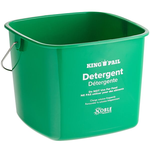 A green Noble Products King-Pail detergent bucket with a handle.