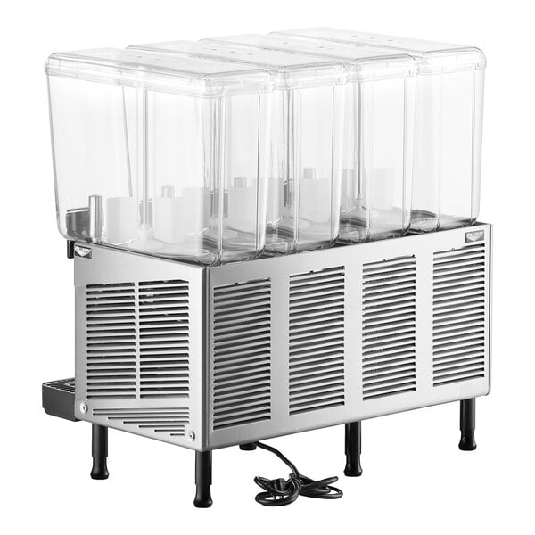 A Vollrath refrigerated beverage dispenser with four clear containers.