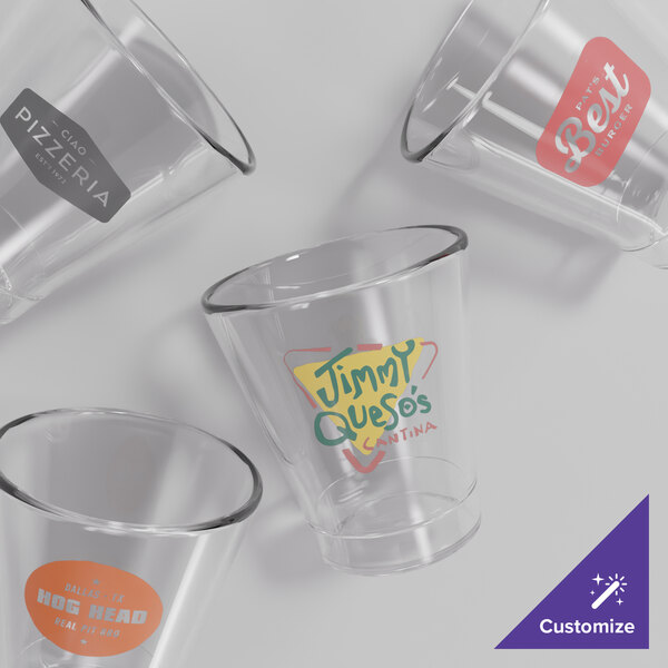 An Acopa Endure Tritan plastic rocks glass with a customizable design.