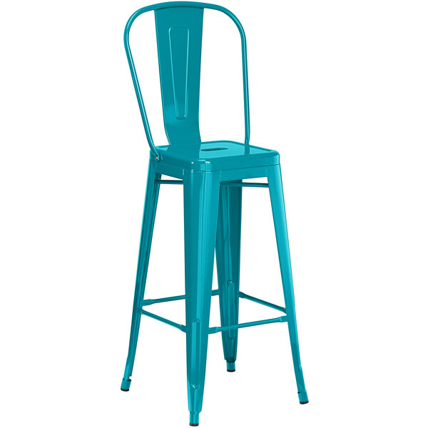 Lancaster Table Seating Alloy Series, Teal Metal Bar Stools With Backs