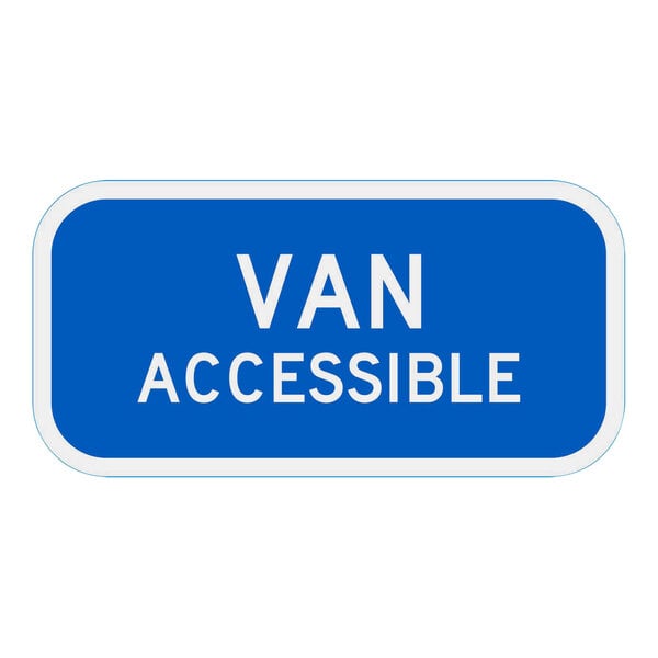 A blue aluminum parking lot sign reading "Van Accessible" in white letters.