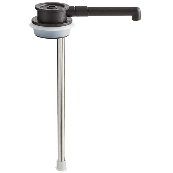 An Acopa black and silver pump with a white handle.