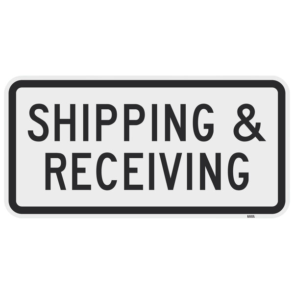 A black and white Lavex sign with black text reading "Shipping & Receiving" above a white background.