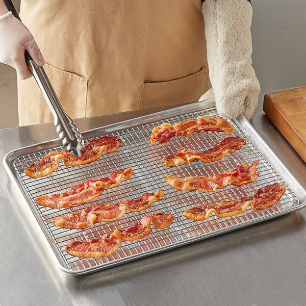 Choice Half Size 19 Gauge 13 x 18 Wire in Rim Aluminum Sheet Pan with  Half Size 12 x 16 Footed Cooling Rack
